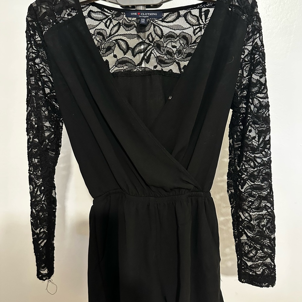 One Clothing Black Jumpsuit with Lace Sleeves